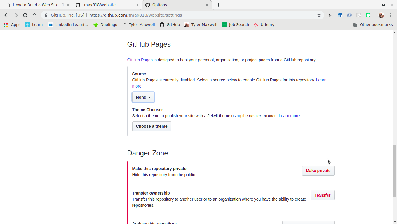 Find the GitHub Pages section almost at the bottom of the page.